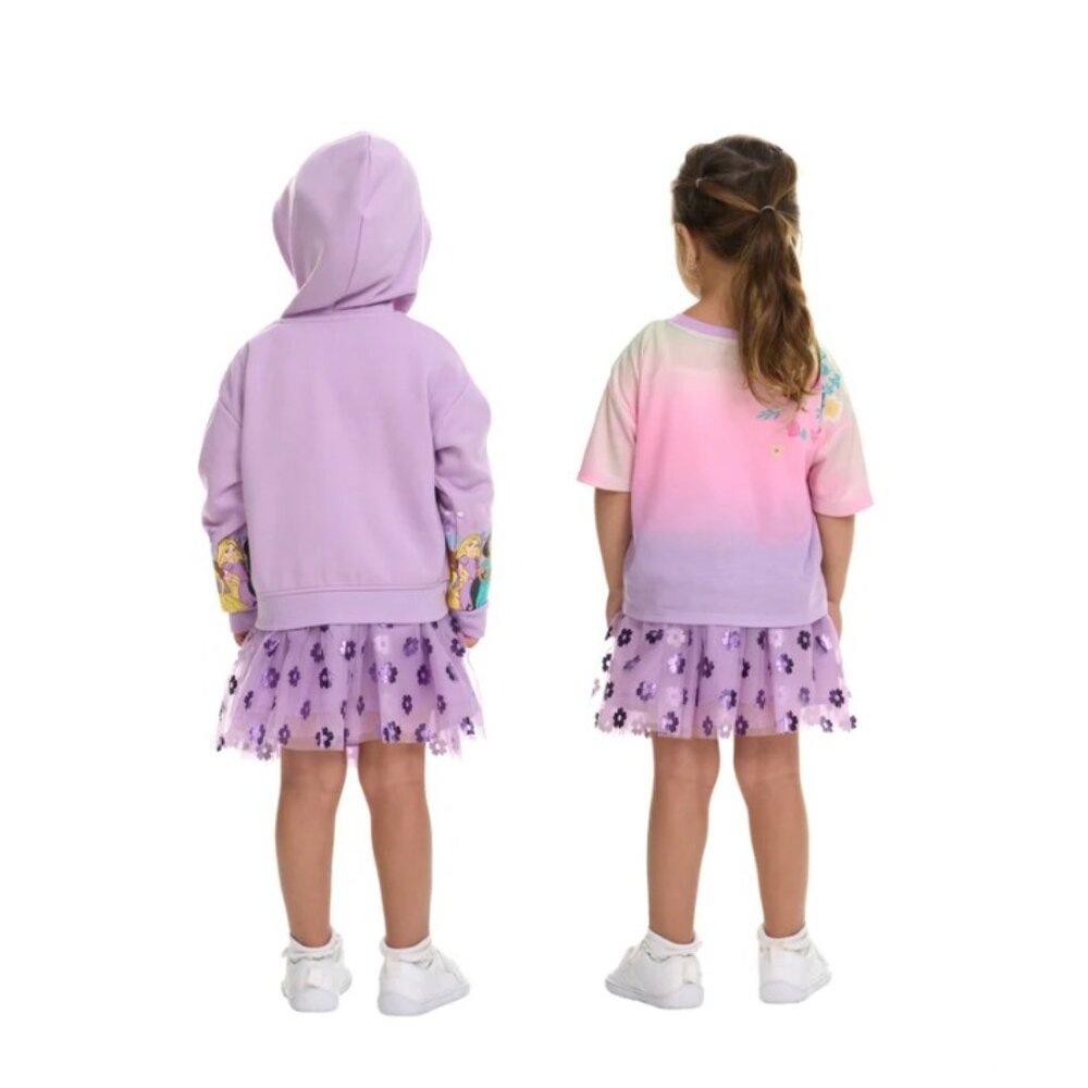 NWT Disney Princes Girls' 3-piece Tutu Set, full-zip hoodie, tee, & tutu skirt - Picture 2 of 4